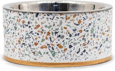 Миска для корму Pet Junkie Terrazzo з нержавіючої сталі для собак та котів, піднята, біла, маленька