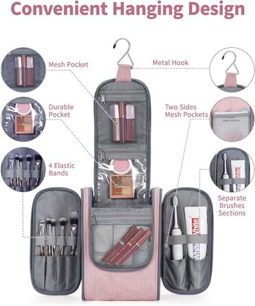 Косметичка для подорожей Narwey Klein: жіноча та чоловіча, для дітей, рожева (компактна)