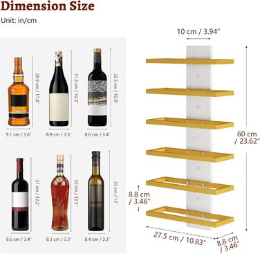 Настінна полиця для вина FAVOOOSTY з 3 рівнями, металева, для 6 пляшок, золота
