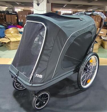 Beberoad R8 Pro - велика розкладна коляска для собак, чорна. Підходить для собак до 45 кг, нерухомих та вагітних. Сумісна з велосипедом та авто.