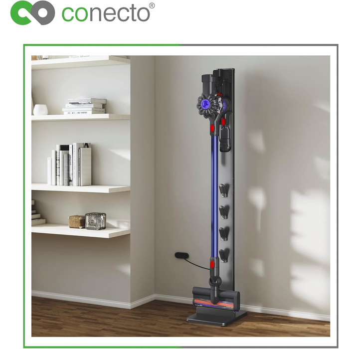 Conecto Vacuum Stand Base Organizer for Dyson V6 Pro, V7, V8, Cyclone Fluffy/Absolute, V10 Total Clean, Torque Drive, and V11 Animal, V12 Slim Absolute, V15 Detect Absolute, black