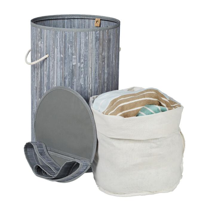 Relaxdays Laundry Basket Bamboo with Folding Lid