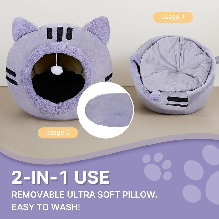 Кішка-будиночок для котів, сірий, 40x40x32 см - зручне ліжко-печеринка для кошенят та дорослих котів