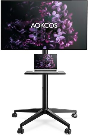 Підставка для телевізора AOKCOS на коліщатках з полицею, мобільна підставка для телевізорів 32-65 дюймів до 40 кг, регульована по висоті та нахилу, VESA до 400x400 мм, легка збірка