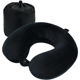 Подушка для шиї Essentials з піною з пам'яті (100%) - U-подібна, з м'яким велюровим чохлом - для подорожей, авто, літака, офісу та дому (Чорна)