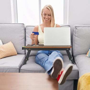 Столик для ноутбука Relaxdays на ліжко/диван, бамбуковий, регульований по висоті, темно-коричневий/чорний