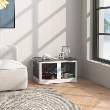 Outsunny Storage Box Chest 69L Stackable Cushion Box with Wheels Foldable Storage Box 5-Sided Access in White