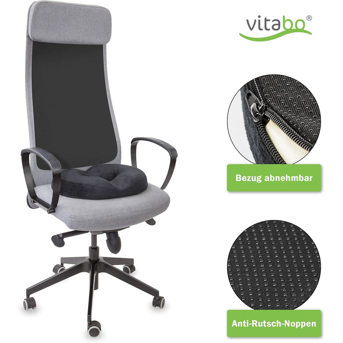 Vitabo Coccyx Cushion | Seat Ring in O-Shape | Seat Donut with Soft Cover