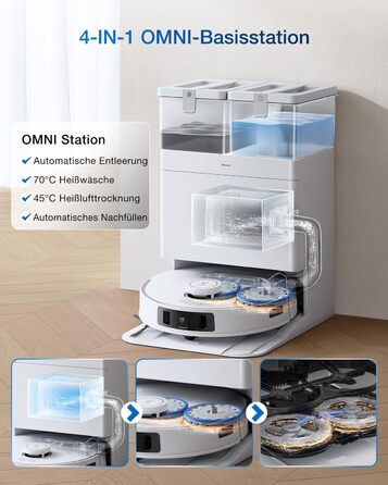 Робот-пилосос Ecovacs DEEBOT T30C Pro Omni GEN 2: пилосос-мийник, 15400Pa, автопорожнення, гаряча сушка, 200хв роботи, для шерсті тварин та килимів