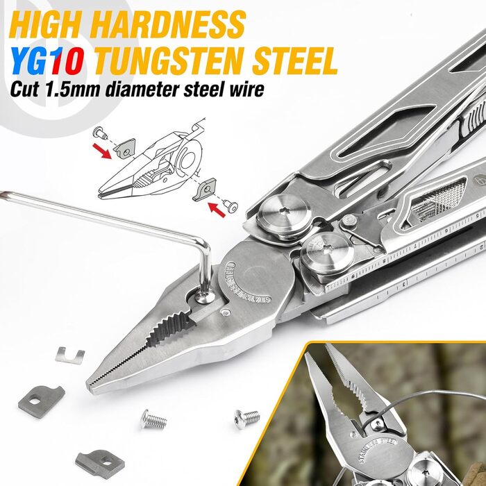 Multitools, Folding Pliers Multi Tool with Improved Scissors and Screwdriver, Stainless Steel with Nylon Pouch, Ideal for Outdoor, Hiking Gift for Dad Men Christmas Gifts