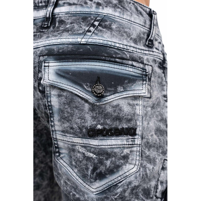 Чоловічі джинси Cipo & Baxx Slim-Fit, Biker, Чорні (31W/34L, Розмір 39) з ефектом Destroyed та стразами