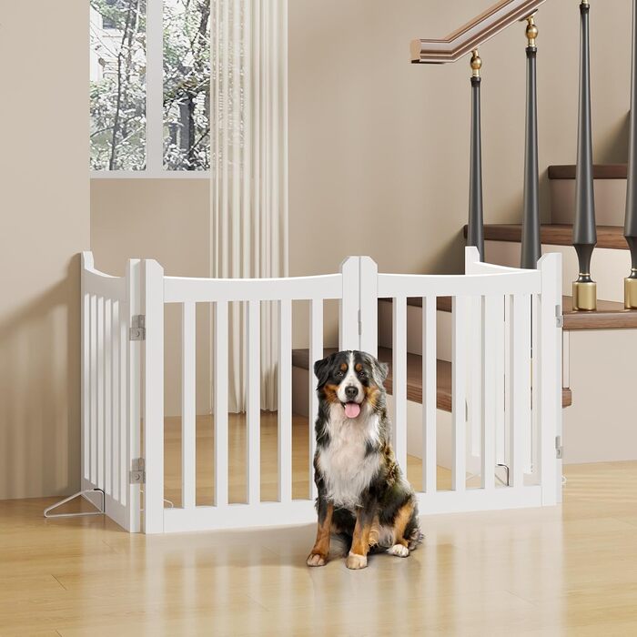 Yaheetech Freestanding Dog Gate - 4 Panel Pet Barrier, 60.5 x 201.5 cm - White