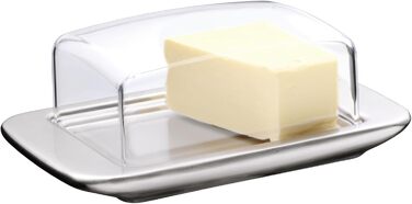 WMF Loft Brunch Butter Dish, Stainless Steel 11.5 x 16.8 cm, with Plastic Lid, Brushed Cromargan Stainless Steel, Dishwasher Safe