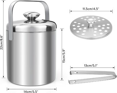 Ейскюбель з нержавіючої сталі з кришкою та лопаткою, 1,6л: для напоїв, пива, вина, фруктів