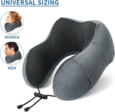 Подушка для шиї у літак - Подушка для подорожей Memory Foam - Подушка-вишенка для дорослих - з 3D-маскою для сну та навушниками - ідеальна для літака, авто, дому, офісу, сіра