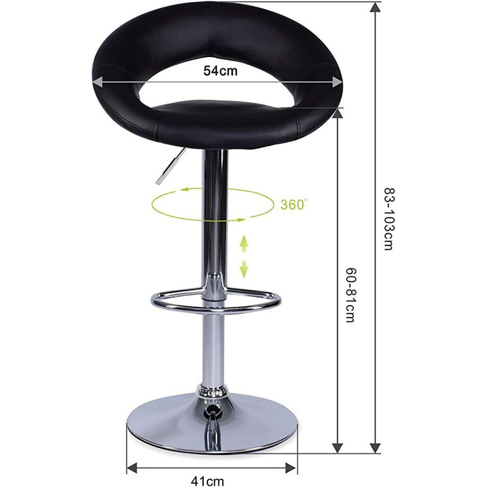 Dibea 2-Piece Swivel Bar Stools - Adjustable Height, 130kg Capacity, Black - Model 1
