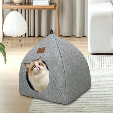 Кіт-будиночок Katzenhöhle для дому з подушкою, складаний, миючий, зручний, сірий, 40x40x35 см