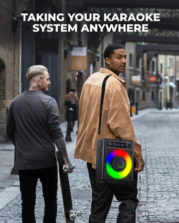 BONAOK Караоке Мікрофон для Дорослих, Портативна Караоке Машина з Bluetooth, 2 Мікрофони, 15 Вт, Підсвітка, Чорний T03