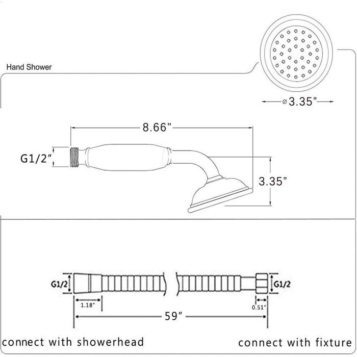 Delnet Classic High-Pressure Showerhead, Chrome, Traditional Telephone Style, Handheld Showerhead and 1.5m Hose (Vintage, Gold)