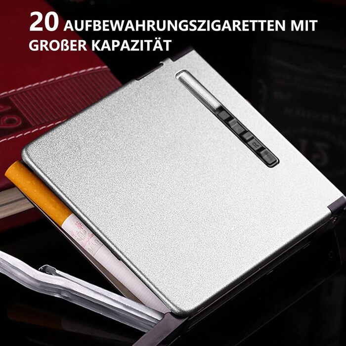 Вишукане екіп для курців: Zigarettenetui CAM2 з феєрверком, автоматичним виштовхуванням та електронним перезаряджуваним запальничкою (20 цигарок, сріблясте скло)