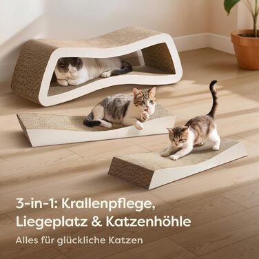 Кігтеточка для котів 3 в 1 XXL, 75 см – Міцний картон для догляду за кігтями, до 2 років використання, економія місця, захист меблів (Mountain), білий
