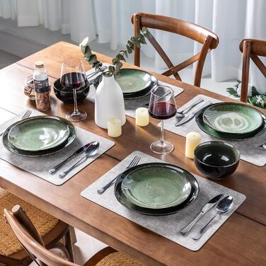 Набір посуду LeRatio для 8 осіб: 24-частинний комплект з кераміки з реактивною глазур'ю (смарагдовий, 24 частини)