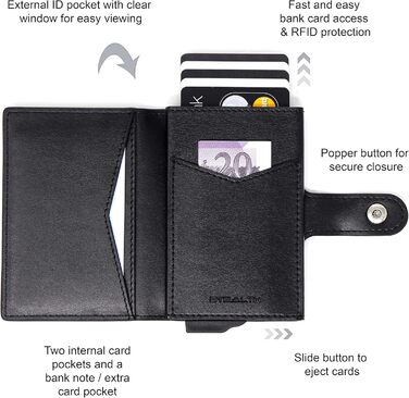 Гаманець чоловічий RFID Stealth Wallet - мінімалістичний висувний картхолдер з алюмінію та шкіри (чорний). Захист від сканування карт