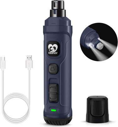 Електричний точилка для кігтів собак та котів Casfuy з LED-підсвіткою, 2 швидкості, тихий, для собак та котів малих та середніх порід (Navy Blue)