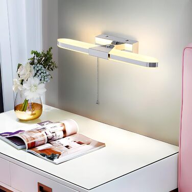 MantoLite LED Bathroom Wall Light with Pull Cord, 40CM Picture Display Lamp Mirror Lighting Wall Sconce for Hotel Restaurant Modern Reading Lamps, 8W 3000K Stainless Steel Acrylic Lighting