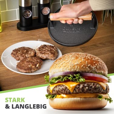 Преміум прес для бургерів Oliver's Kitchen® з чавуну для соковитих котлет та BBQ