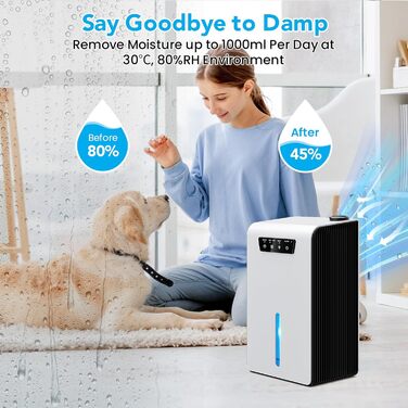 Ofottofo 2-в-1: Електричний осушувач та зволожувач повітря, 3.2л резервуар, 1л/день, 7 кольорів LED, тихий, для спальні, ванної, підвалу