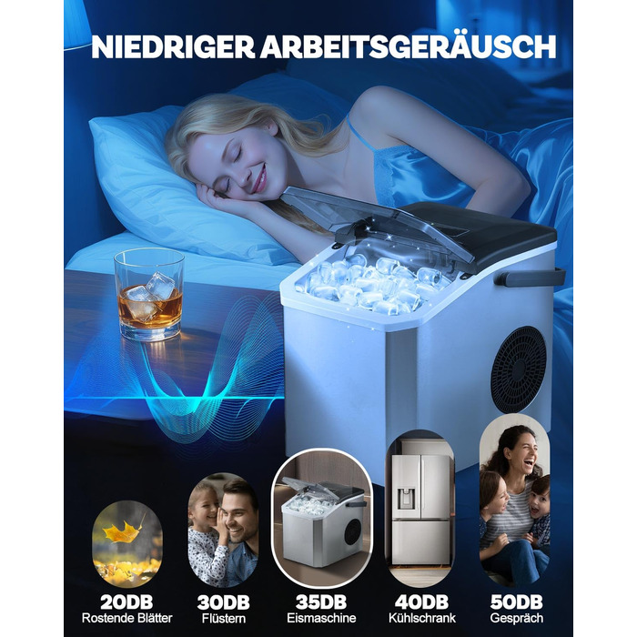 Машина для приготування льоду портативна, 15 кг/24 год, самоочисна, з лопаткою та кошиком, для дому та офісу, матеріал: акрилонітрил-бутадієн-стирол