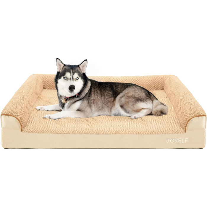 Ортопедичне ліжко для собак Joyelf середнього розміру, U-подібне диван з піни знімним, пральним чохлом та неслизьким дном для собак маленьких та середніх порід - (X-Large - 110*82*20см, Хакі)