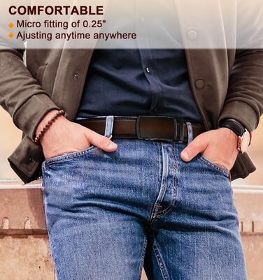 Чоловічий шкіряний ремінь KEMISANT з автоматичною пряжкою, 35 мм, без отворів, регульований розмір 115 см, темно-коричневий