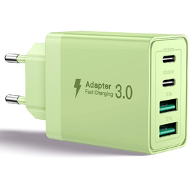 Мережевий адаптер Aioneus USB-C з 4 портами, 40W, PD 3.0, білий (1 шт., світло-зелений)