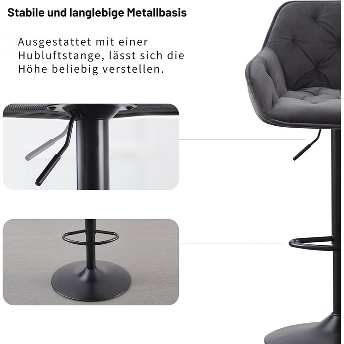 JaHECOME Adjustable Bar Stools Set of 2 - Grey Backrest Counter Height Stools for Kitchen Bar