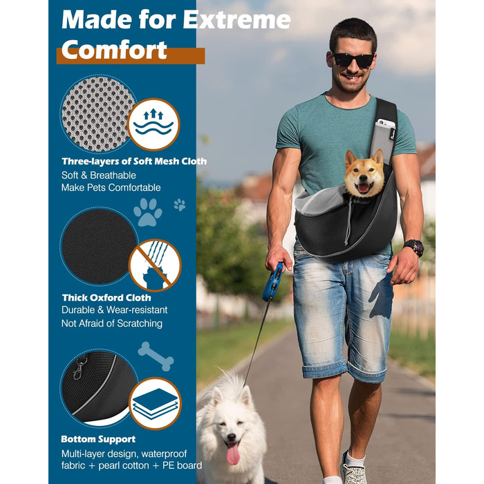 Pawaboo Сумка-переноска для собак, оновлена модель з кишенею для телефону, регульована, чорна, S