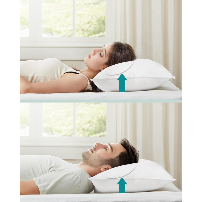 SONGMICS Pillow Set of 4, 50 x 70 cm, 800g Filling, Soft Brushed Polyester Cover, Pillow, Machine Washable at 60°, with Storage Bag, Cloud White TBP006W04