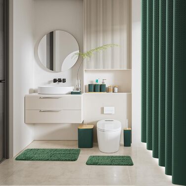 Набір для ванної кімнати Z ZONAMA 24 предмети: душовий завіс, килимок, сміттєве відро, тримач для унітазу, дозатор мила. Стильний набір для дому та квартири. Колір: зелений