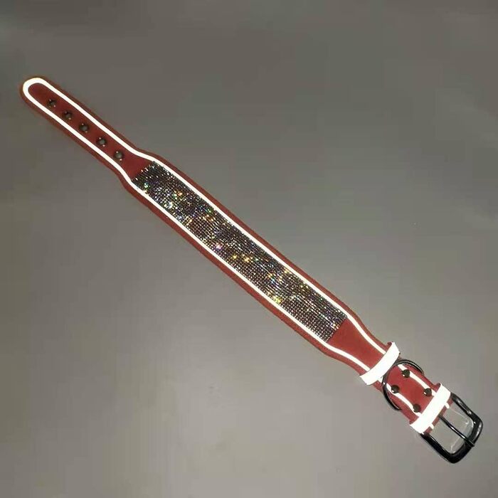 Нашийник для собак Haoyueer з кристалами та стразами, м'яка шкіра, світловідбиваючий, для середніх та великих собак (M: 38,1–48,3 см, Hot M:15-19' Рожевий)