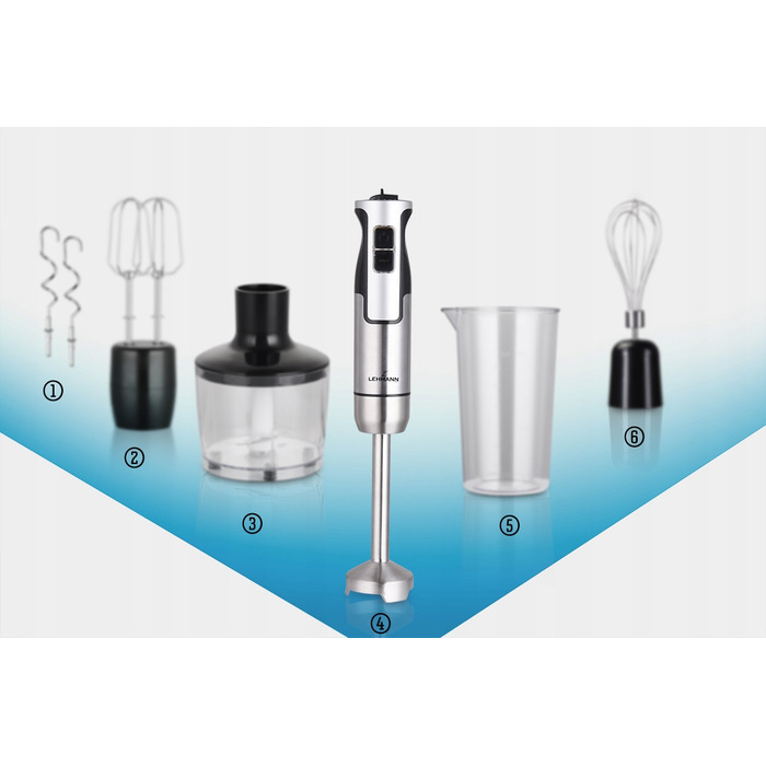 Ручний блендер Lehmann Blender LC — золоте лезо, 800 Вт, сріблястий/сірий