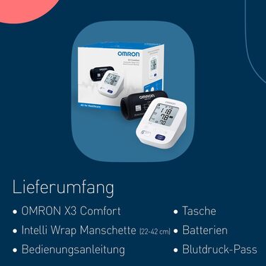 Тонометр OMRON X3 Comfort для вимірювання артеріального тиску на плечі | Автоматичний, клінічно перевірений, підходить для діабетиків та вагітних | Манжета Intelli Wrap 22-42 см | Рекомендовано Stiftung Warentest 09/20