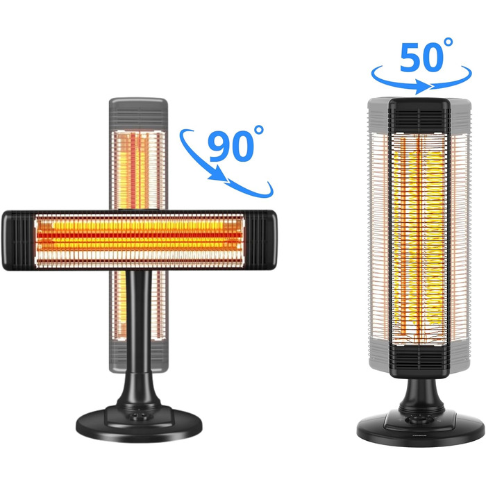 Інфрачервовий обігрівач Climative 2500W з 9 рівнями, IP65, для тераси та приміщення, з пусковим пристроєм та таймером, чорний (фіксований)