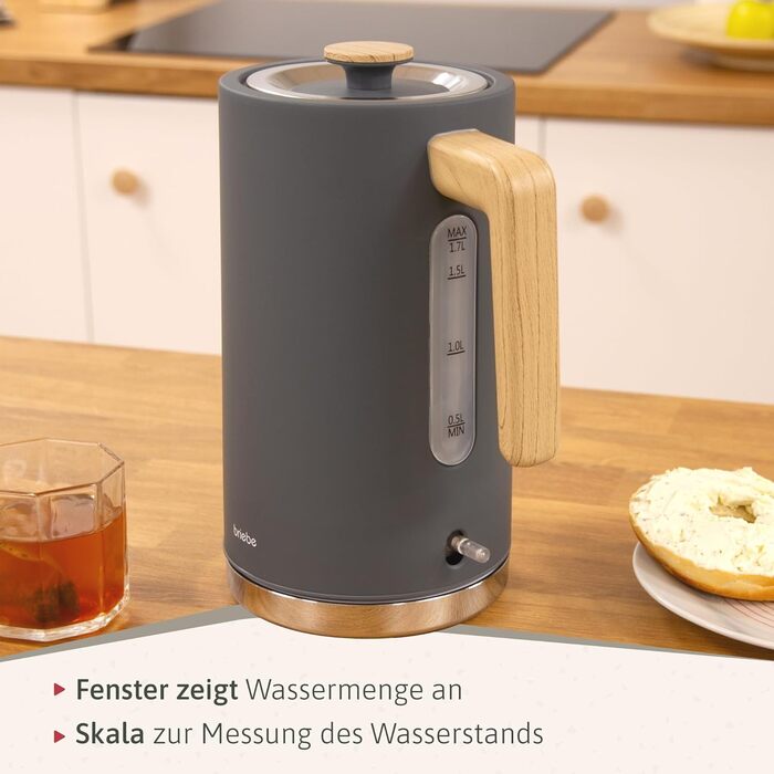 Тостер Briebe Nordic Set з водоваркою 1.7л, 2 відділення, 6 режимів підсмажування, сірий, BPA-free