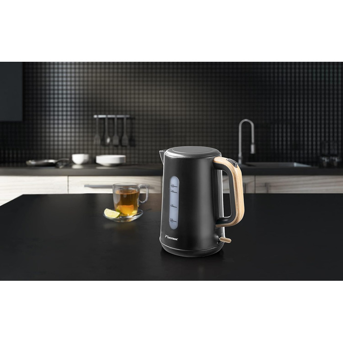 Bestron 1.7L Electric Kettle with 360° Base - Auto Shut-Off & Boil-Dry Protection - 2200W - Black/Wood Finish