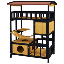PawHut Cat House, Cat Paradise with Platforms, Suspension Bridge, and Cat Caves, Suitable for up to 2 Cats, Wood
