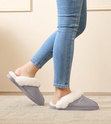 Тапочки домашні Donpapa для жінок та чоловіків, зимові, теплі, з м'якою устілкою з піною пам'яті, з імітацією овечої шкури, антиковзаючі, для дому та вулиці (40.5/42 EU, світло-сірі)