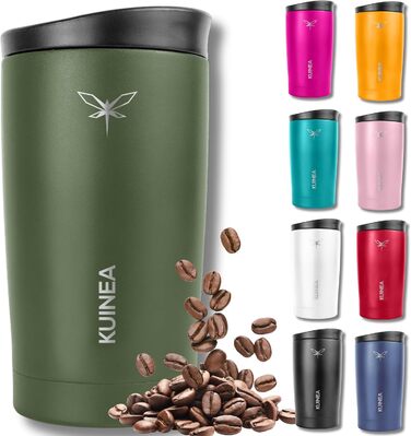 Термокружка для кави KUINEA To Go 350 мл, нержавіюча сталь, 6 годин тепла, з гігієнічним клапаном, без BPA, зелена