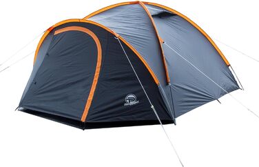 Намет кемпінговий Campingzelt 3-4 особи двошаровий сірий/помаранчевий з темним внутрішнім шаром, москітною сіткою, розтяжками та килимком для передпокою
