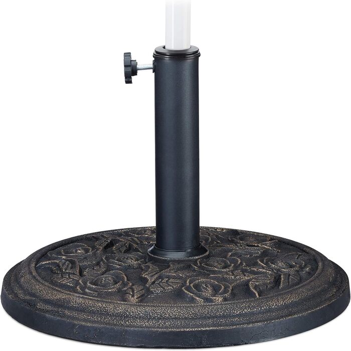 Relaxdays Parasol Stand, Rose Design, for Pole 35 / 38 / 48 mm, windproof, stable, resin, black-gold